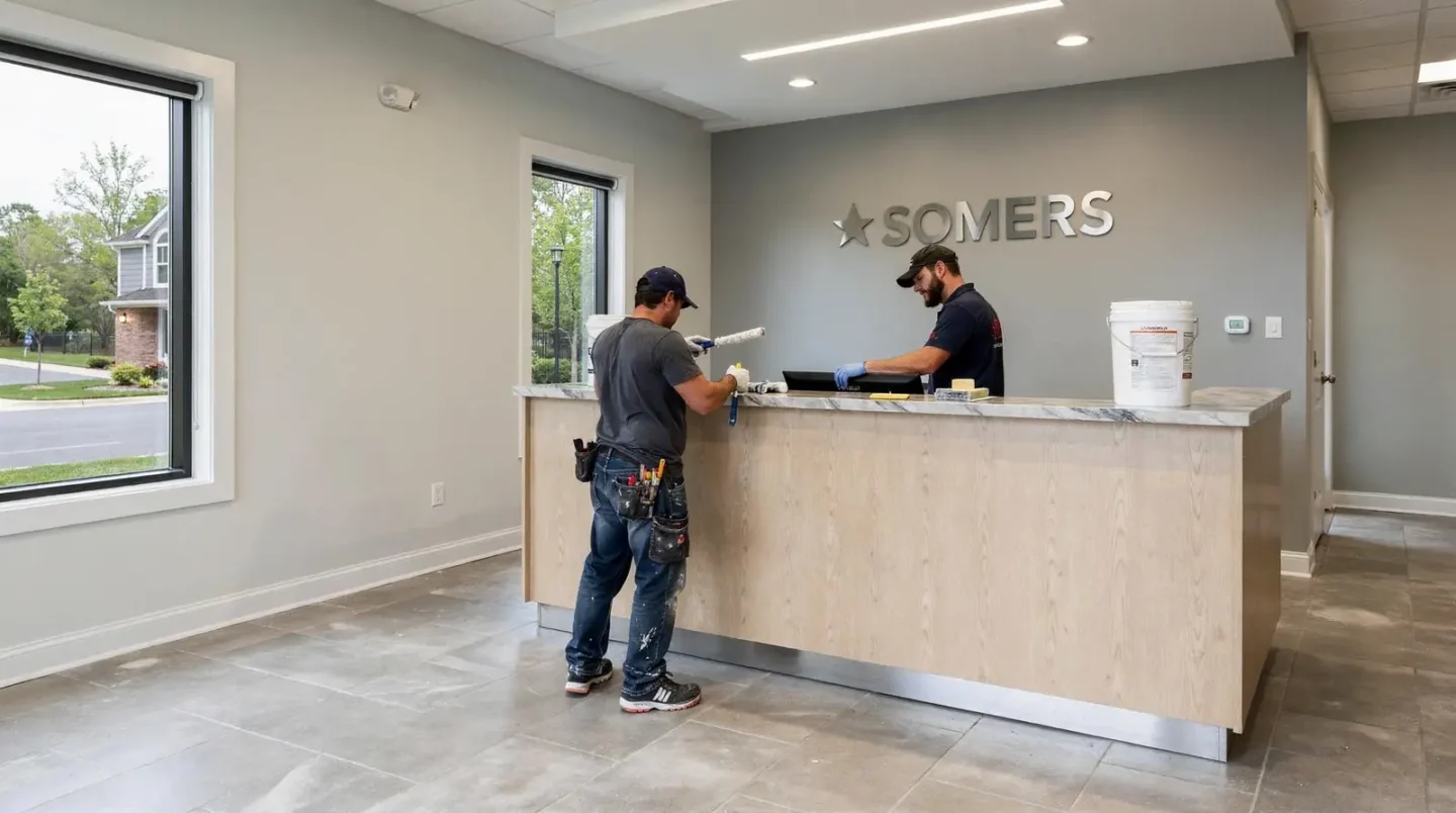 A clean, well-painted commercial interior makes a strong impression on Somers customers, clients, and employees