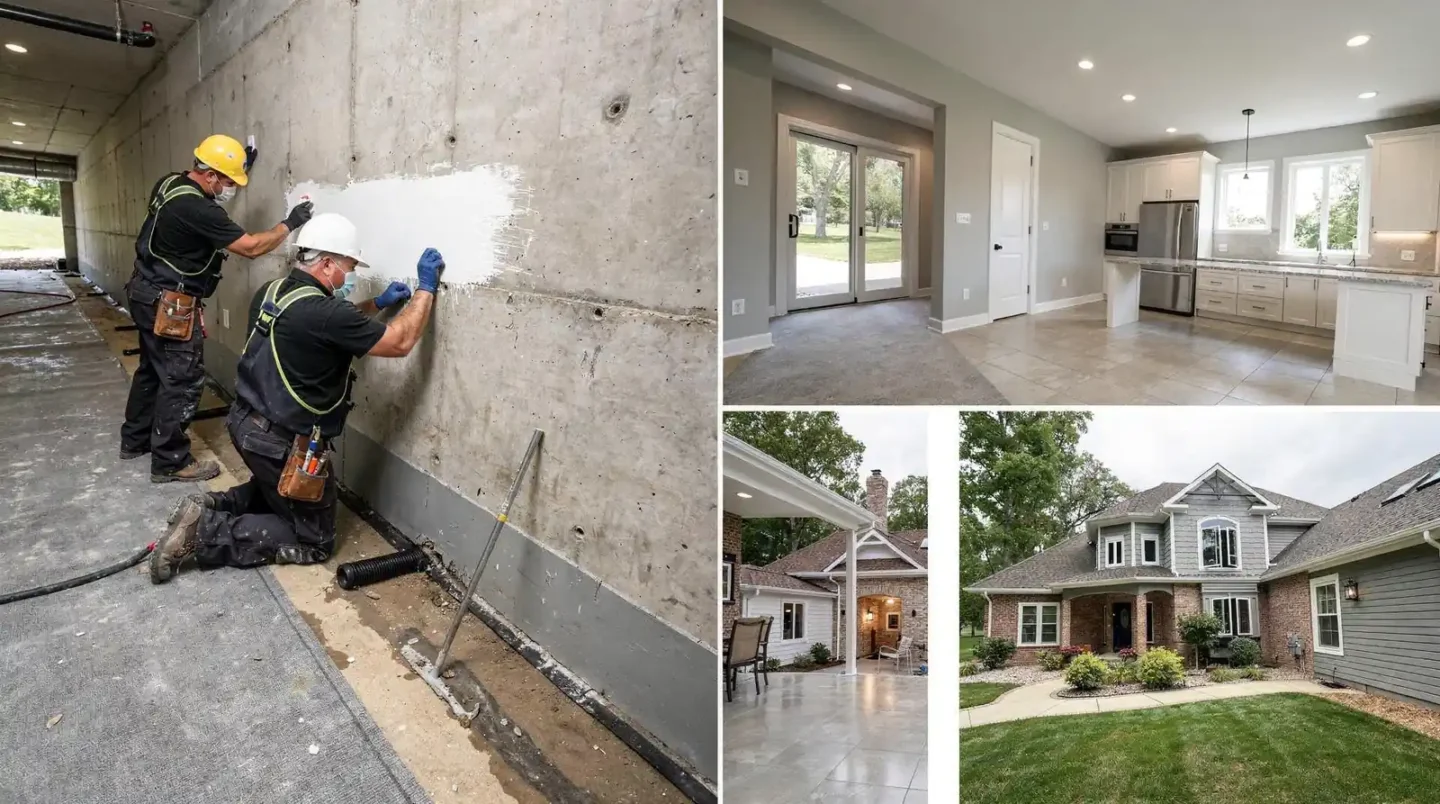 Basement waterproofing steps include identifying the moisture source, applying sealants, crack injection, drains, or membrane